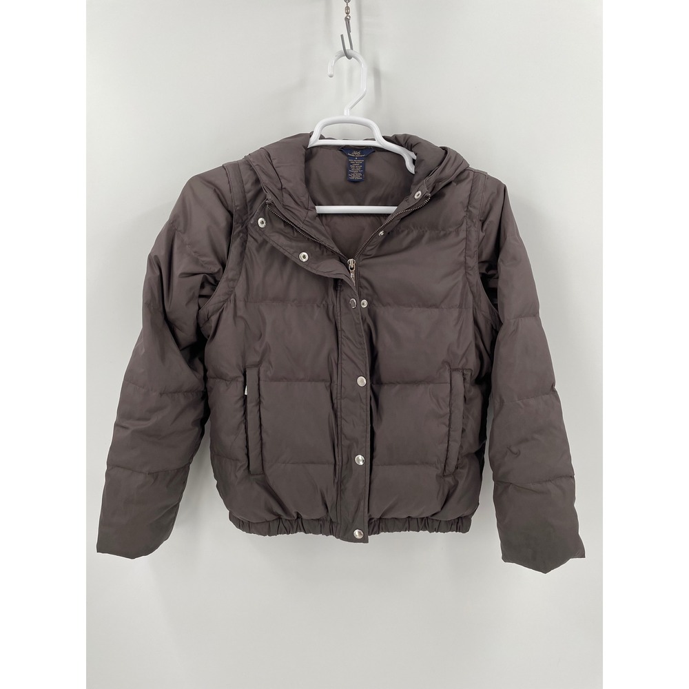 Brooks Brothers 346 Down Convertible Puffer Jacket Vest Taupe Gray Women's 6